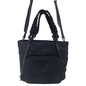 Prada Tessuto Ricamo Passamaneria bag high tech braided Handles Black